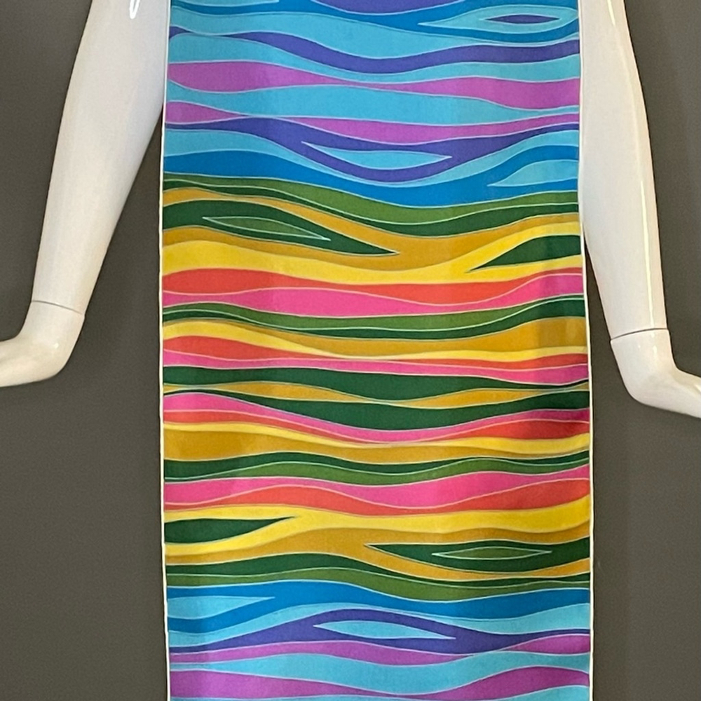Beautiful Vintage Maggy Rouff Rainbow Silk Scarf 14 x 46 Excellent Cond Crisp - Picture 7 of 7